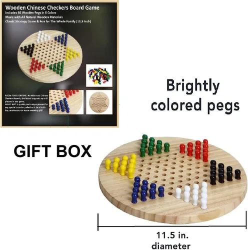 Vista 8 de Win SPORTS Tablero de damas chinas, juego de estrategia clásico y diversión para toda la familia, incluye 60 clavijas de madera en 6 colores, hechas
