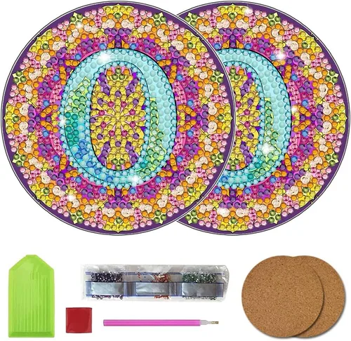 Vista 18 de Bysincy Juego de 2 posavasos de pintura de diamantes de 26 letras A-Z, 5D, arte de diamante, mosaico, alfabeto, kit por número para adultos y niños