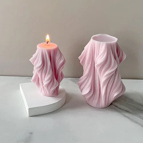 Vista 7 de Molde de vela torcida de onda geométrica de pilar irregular de silicona para velas de jabón, molde de fondant para pastel de caramelo de chocolate