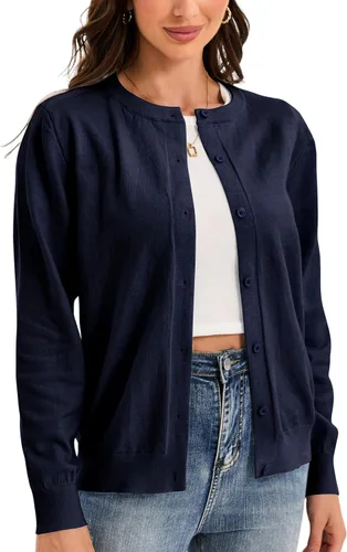 Vista 9 de Sudaderas con botones para mujer, clásicas, de manga larga, cuello redondo, suaves, para otoño (Talla S-2XL)