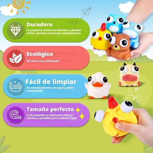 Vista 5 de Paquete de 8 juguetes blandos de animales, lindos juguetes esponjosos para niños y adultos, juguete con ojos que saltan, juguete para aliviar