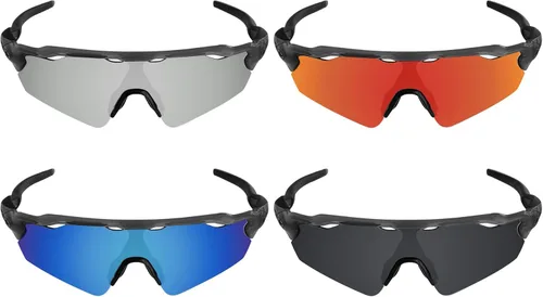Vista 2 de Galvanic 4 piezas de lentes de repuesto para Oakley Radar EV Path OO9208 Pack P01, Negro + zafiro + rubí + cromo polarizado - Paquete combinado