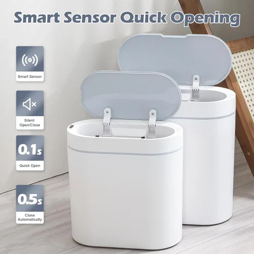Vista 2 de ELPHECO Paquete de 2 cubos de basura con sensor de movimiento de baño de 2.5 galones + 2 galones de basura automático para decoración de baño, cubo