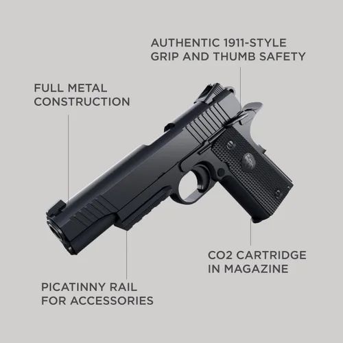 Vista 6 de Pistola de aire Barra Airguns 1911 Blowback BB, Pistolas de gas Blowback BB para adultos, Pistolas de CO2, calibre.177, 340 FPS, toda metálica