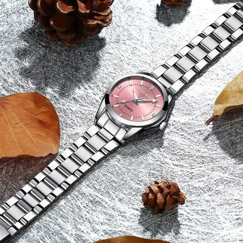 Vista 7 de CHENXI Reloj de pulsera de cuarzo para mujer, resistente al agua, de acero inoxidable, Blanco