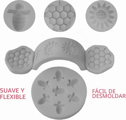 Vista 3 de Molde de silicona con temática de abeja, diseño de panal, girasol y abeja, kit de moldes para cupcakes, colmena, chocolate, fondant, dulces, Gris