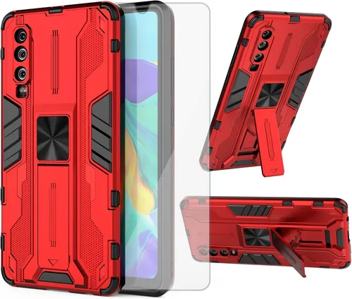 Vista 9 de Asuwish Funda de teléfono para Huawei P30 con protector de pantalla de vidrio templado y soporte delgado, soporte híbrido, resistente, película