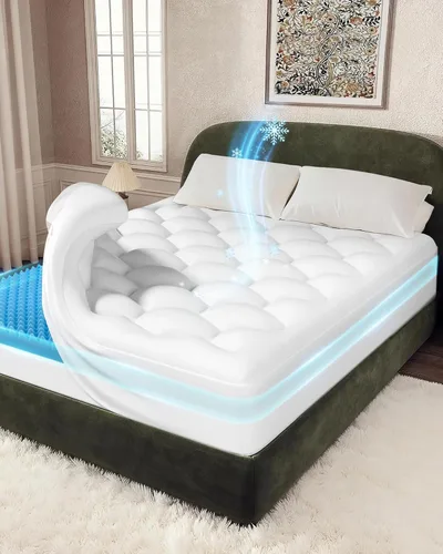 Vista 19 de OhGeni Cubrecolchón de espuma viscoelástica individual XL de 2 pulgadas con funda, funda de cama suave con base antideslizante, mejorado con gel