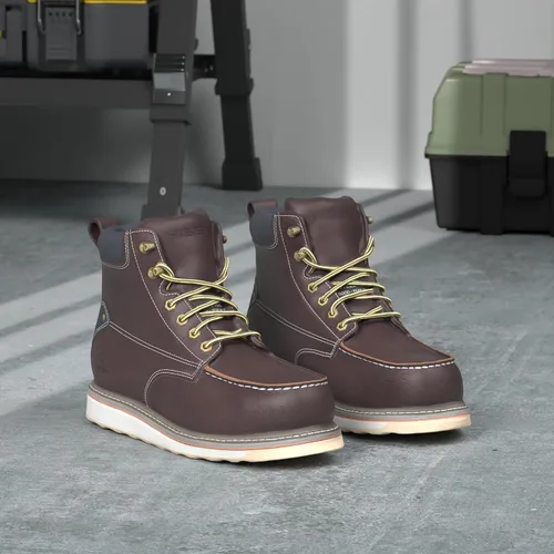 Vista 3 de HISEA NINGO Botas de trabajo para hombre, botas de acero y punta suave, 6 pulgadas, resistentes al agua, antideslizantes, zapatos de trabajo