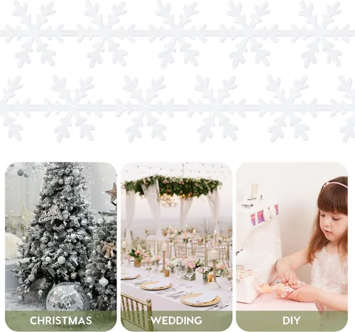 Vista 8 de BESTOYARD Cinta de copo de nieve de 16.4 pies con ribete de poliéster blanco para decoración de árbol de Navidad, cinta de vacaciones para envolver