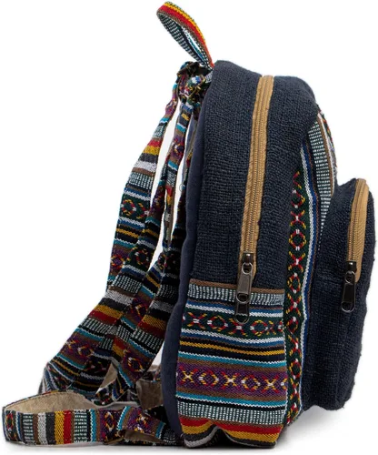 Vista 6 de Freakmandu - Mini mochila de cáñamo color azul bohemio ecológica unisex rústica duradera Multicolor Mini