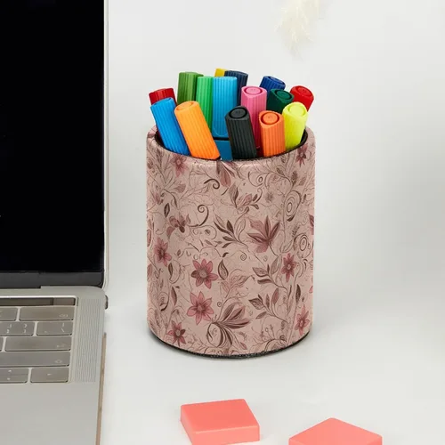 Vista 5 de Organizador de bolígrafos de escritorio con flores de plantas rosas retro, soporte para brochas de maquillaje, soporte para lápices para escritorio