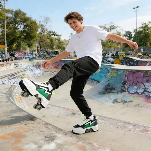 Vista 2 de Rueda de deformación de doble hilera Patines de ruedas 2 en 1 – Zapatos de senderismo automáticos invisibles con polea extraíble para patinaje