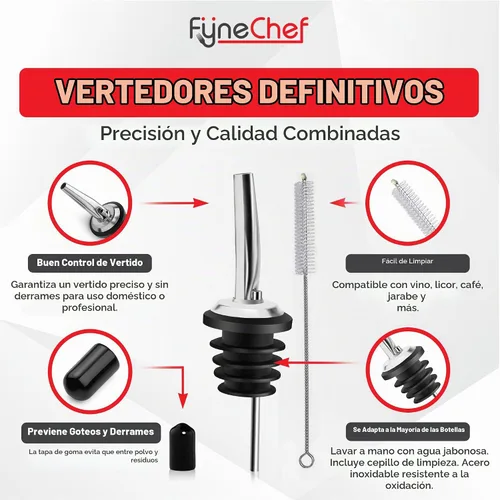 Vista 6 de Paquete de 48 vertedores de botellas de acero inoxidable para alcohol, licor y vino, accesorios de bar, boquillas para botellas y dispensadores