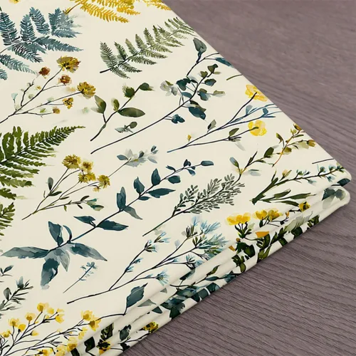Vista 4 de Feelyou The Yard - Tela floral de hojas suave de 1 yarda para los amantes Beige y verde amarillo