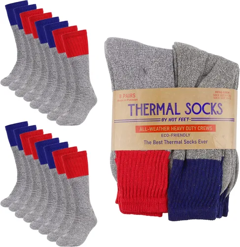 Vista 3 de Hot Feet Paquete de 8 calcetines térmicos para hombre, calcetines gruesos y cálidos para clima frío extremo con talón y dedos reforzados
