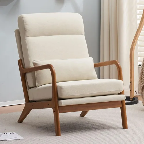 Vista 10 de Silla decorativa para sala de estar, sillón tapizado moderno de mediados de siglo con almohada, sillón de lectura, cómoda silla decorativa