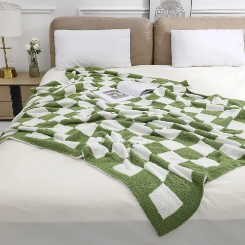 Vista 3 de bearberry Manta mullida de cuadrícula de ajedrez, suave, acogedora y cálida de microfibra para todas las estaciones, decoración para sofá, cama