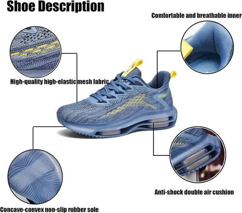 Vista 2 de WENOREG Ztigerz - Zapatos deportivos de malla para hombre, con amortiguación de aire, ortopédicos de viaje, con cordones, ligeros, antideslizantes