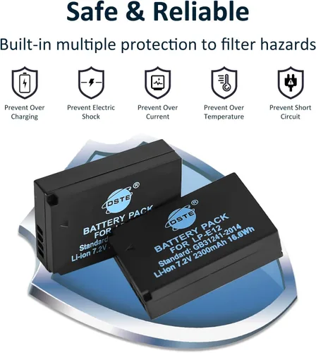 Vista 3 de DSTE Paquete de 2 adaptadores de batería LP-E12 y cargador de viaje y coche compatibles con Canon EOS M, EOS M2, EOS M10, EOS M50, EOS M50 Mark II