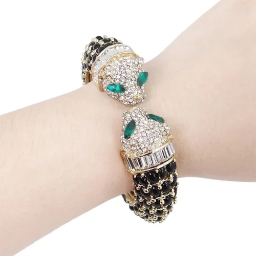 Vista 2 de EVER FAITH Cristal austriaco adorable besos leopardo animal pulsera oro