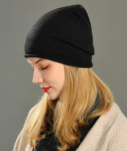 Vista 2 de jaxmonoy Gorro de punto de invierno para mujer mezcla de lana de cachemira cálido suave de punto holgado gorro de calavera