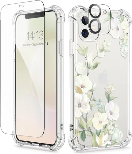 Vista 113 de GVIEWIN - Funda para iPhone 11 con protector de pantalla + protector de lente de cámara, cubierta protectora transparente suave de poliuretano