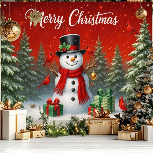 Vista 16 de HOMETITUTE Pancarta de Navidad de Papá Noel 8 x 6 pies Lista de Regalos Telón de Fondo Fiesta Navideña Fondo Árbol Muñeco de Nieve Bicicleta