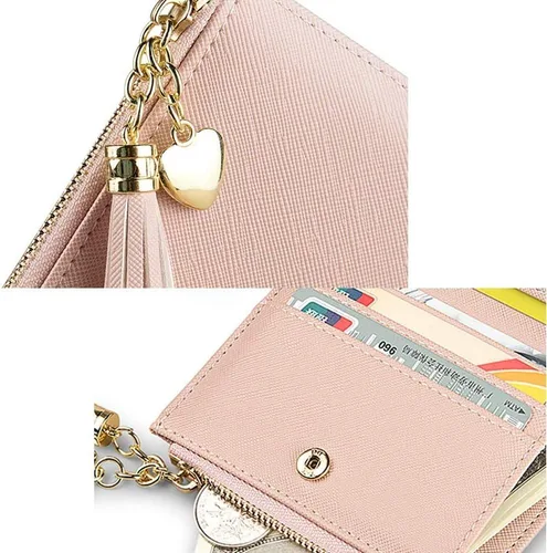 Vista 4 de Billetera pequeña para mujer, linda, adolescente, niñas, simple, plegable, delgada, compacta, carteras para mujer, A-Rosa, Minimalista