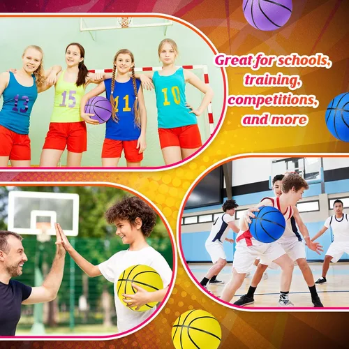 Vista 5 de HyDren Paquete de 6 pelotas de baloncesto de goma de tamaño oficial con bomba a granel para niños, jóvenes, adultos, pelotas de canasta