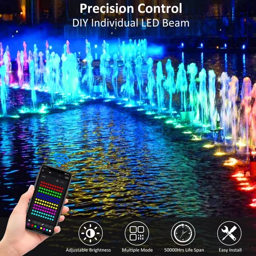 Vista 4 de T-SUN Luces de estanque de colores con aplicación y control remoto – Luces LED brillantes sumergibles bajo el agua, IP68 impermeable foco de paisaje