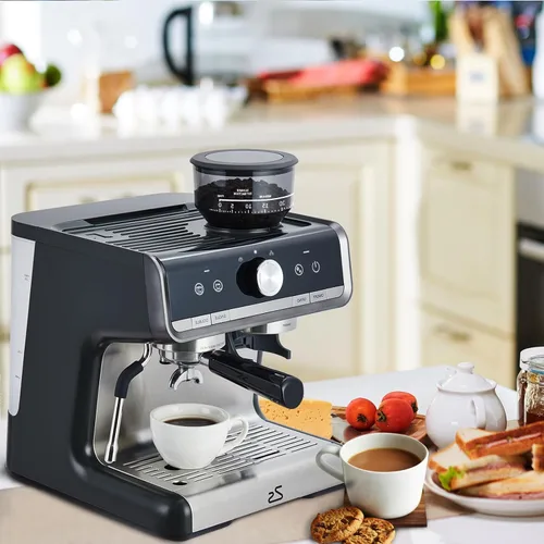 Vista 7 de Máquina de café expreso de 20 barras con molinillo, cafetera espresso semiautomática con espumador de leche para barista casero, cafetera