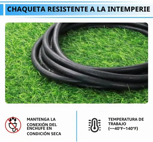 Vista 6 de Cable de extensión iluminado para exteriores de 10 pies, cable de extensión negro resistente SJTW de 10/3 con enchufe de conexión a tierra de 3
