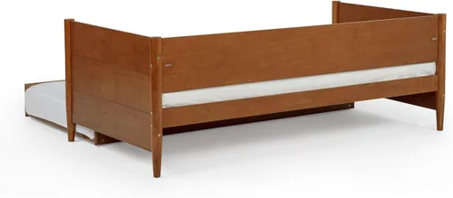 Vista 10 de Camaflexi Sofá cama y nido modernos Mid-Century/Madera maciza y fabricada/Cabecera de panel/No necesita somier/La base tiene 14 listones de Castañho
