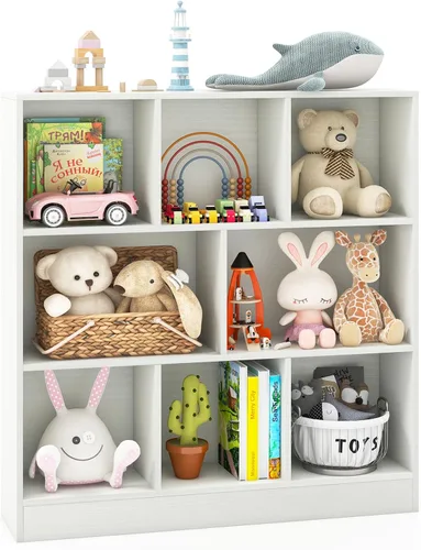 Vista 13 de Costzon 7-Cube Bookshelf for Kids, Wooden Toy Storage Organizer w/ 2 Anti-Toppling Kits, 3 Tier Open Shelves & Non-Slip Foot Pads, Montessori Toy
