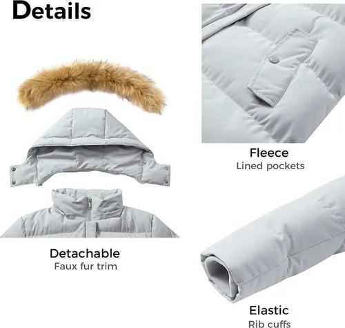 Vista 6 de WenVen - Abrigo grueso de invierno, para mujer, con capucha desmontable, de piel