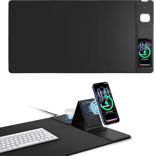 Vista 20 de Wireless Charging Mouse Pad with Foldable Phone Holder, 31.5"x15.8" XXL Excel Cheat Sheet Desk Mat for Laptop/Keyboard, Waterproof Ultra-Smooth