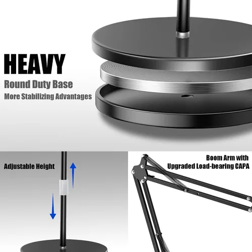 Vista 7 de Soporte de piso para tablet con base estable de 12 libras, soporte para teléfono iPad con brazo elástico de altura ajustable para iPad Pro Air Mini