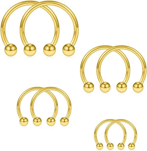 Vista 4 de SCERRING 8 piezas de acero inoxidable 16G nariz tabique herradura arete ceja septum labio hélix tragus piercing anillo 0.236-0.472 in