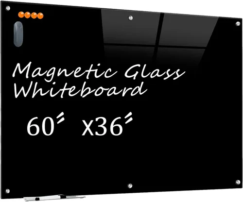 Vista 12 de KIZZBY Pizarra de Vidrio Negro de Borrado en Seco - Pizarra Magnética Negra para Pared, 48"x36" Pizarra Blanca Grande Sin Marco para Oficina, Hogar