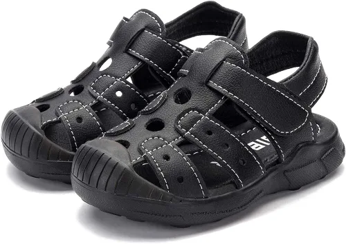 Vista 2 de HOBIBEAR - Sandalias para niños y niñas con puntera cerrada zapatos planos zapatos de verano para la playa bebéniño pequeño