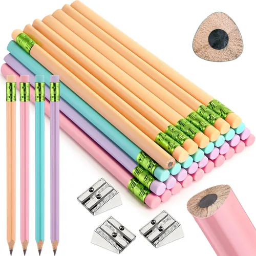 Vista 9 de Fainne 48 lápices de grasa jumbo grandes y gruesos y sacapuntas de 3 piezas para niños, principiantes, preescolares, jardín de infantes, suministros