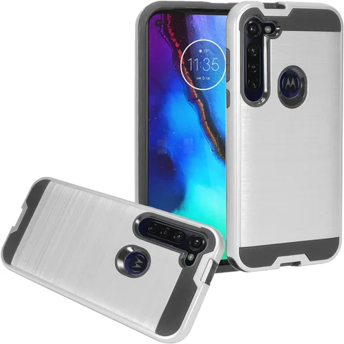 Vista 8 de Para Motorola Moto G Stylus XT2043, Moto G Power XT2041 (versión 2020) - Funda híbrida de estilo cepillado - CS3 Azul