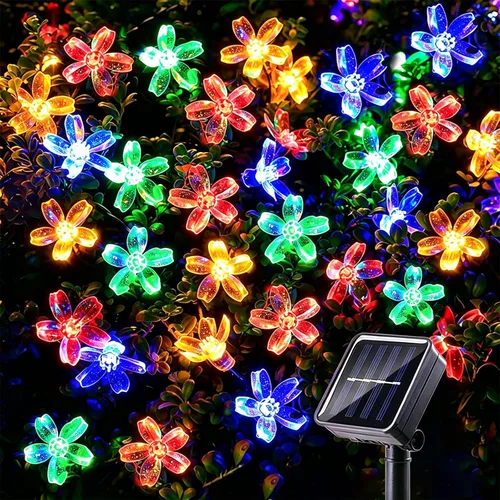 Vista 10 de Guirnalda de luces solares para exteriores, 100 luces LED de 40 pies de globo de cristal multicolor con 8 modos de iluminación, luces solares