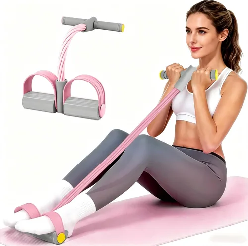 Vista 10 de Pedal Resistance Band with Handle, 6-Tube Natural Rubber Exercise Bands Upgraded Foot Pedal Resistance Bands for Working Out, Multifunction Púrpura