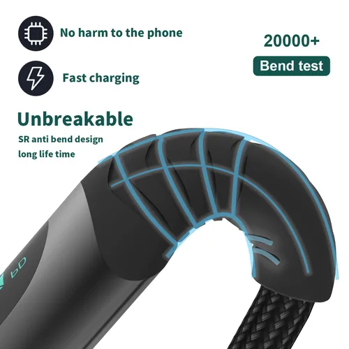 Vista 3 de Cable USB-C de 100 W [2 unidades, 4 pies/6.6 pies], carga súper rápida tipo C con pantalla LED, cable de carga USB C de 480 Mbps de nailon trenzado