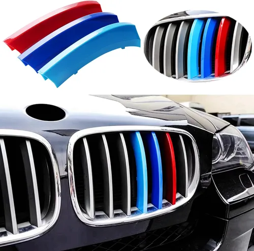 Vista 9 de Tiras de rejilla insertadas tricolores compatibles con BMW 2003-2006 E53 X5, parrilla central de riñón de 7 vigas