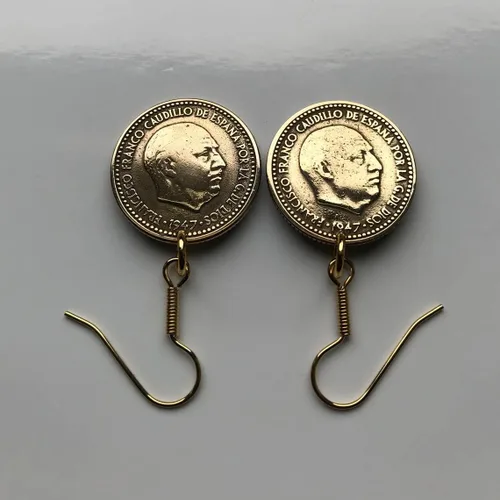 Vista 6 de Spain España 1 Peseta Spanish coin earrings escudo Español Madrid Barcelona Sevilla Málaga Córdoba Valencia Granada Zaragoza Toledo Cadiz Bilbao