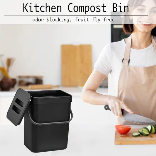 Vista 4 de LALASTAR - Basurero de encimera con tapa, cubeta de basura pequeña colgante con tapa debajo del fregadero para cocina, cesta de desperdicios