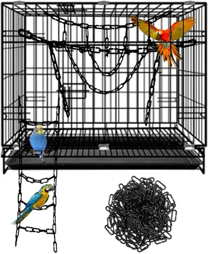 Vista 3 de 200 piezas de eslabones de plástico negro y juguetes - Clip en C entrelazado para jaula de pájaros accesorios para periquitos, planeadores